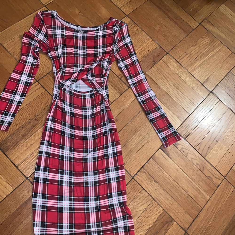 PLAID FITTED MIDI DRESS